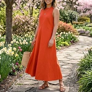 NWT Zara ZW Collection Orange Sleeveless Flowy Maxi Summer Dress Size M
